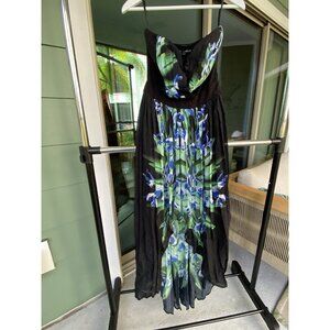 Bebe Addiction Black Blue Green Long Maxi High Low Dress Sweetheart Neckline XS
